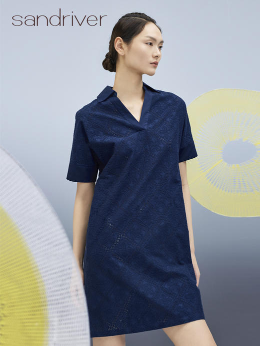 翻领短袖刺绣纯棉连衣裙 SJS95W003W 商品图0