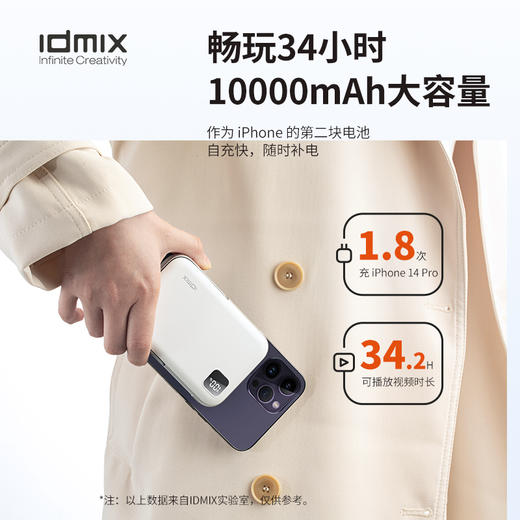 IDMIX 磁吸无线充Q10PRO移动电源无线迷你便携可上飞机10000毫安大容量快充带支架 商品图5