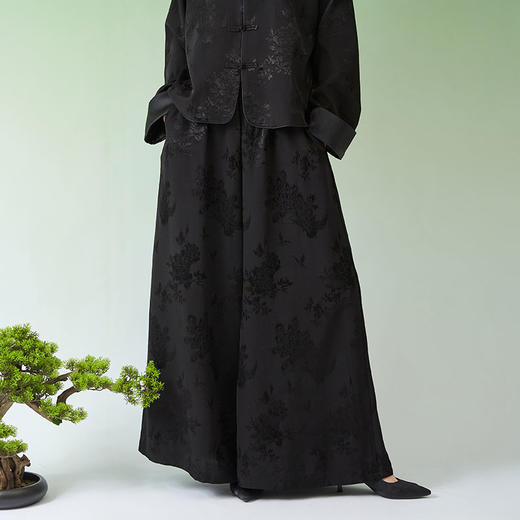 春夏女装新款人丝提花中式宽松休闲阔腿裤N210778 商品图0