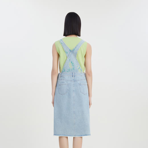 谜底牛仔背带裙女2023夏季新款学院风绣花A型中长裙半裙232MB0601 商品图2