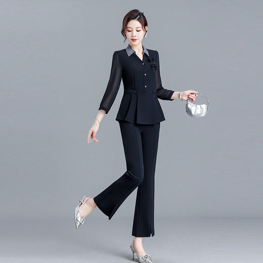 POLO领九分袖修身时尚小衫休闲气质微喇裤两件套QYM-AH-23A1654-L 商品图1