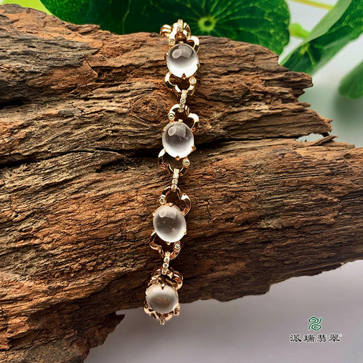 派瑞翡翠 18k金翡翠手链 冰种 无色 商品图4