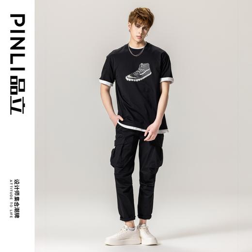 PINLI品立夏季新款男士圆领印花短袖T恤潮牌上衣BG231111002 商品图1