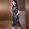 ASE-23032真丝连衣裙夏季新款复古设计感印花桑蚕丝收腰显瘦裙子 商品缩略图1