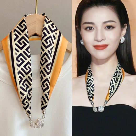 明星同款韩版女丝巾项链领巾围巾镶钻磁扣百搭 商品图6