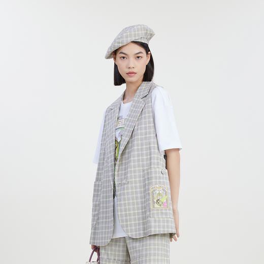 谜底中长款西装马甲女2023夏季新款复古格纹一粒扣马夹232MM0574 商品图1