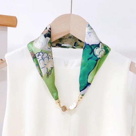 白色蝴蝶珍珠磁扣装饰项链长条丝巾女春夏秋领巾百搭围巾懒人围脖 商品图4
