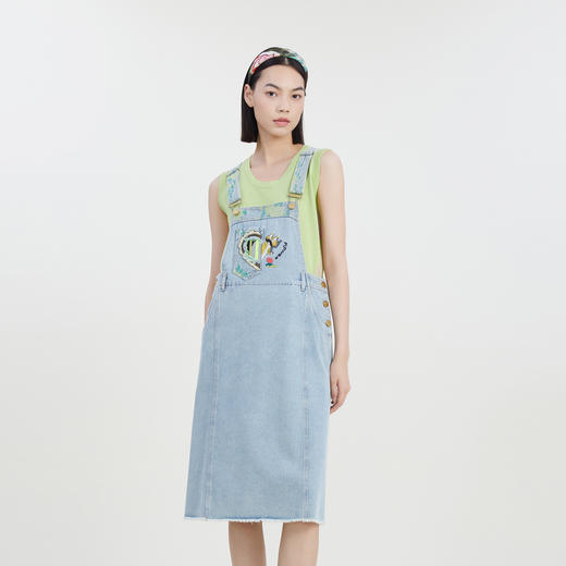 谜底牛仔背带裙女2023夏季新款学院风绣花A型中长裙半裙232MB0601 商品图0