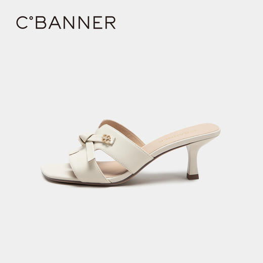 千百度女鞋夏季凉拖鞋百搭羊皮细跟拖高跟鞋踩屎感外穿 A23367373 商品图2