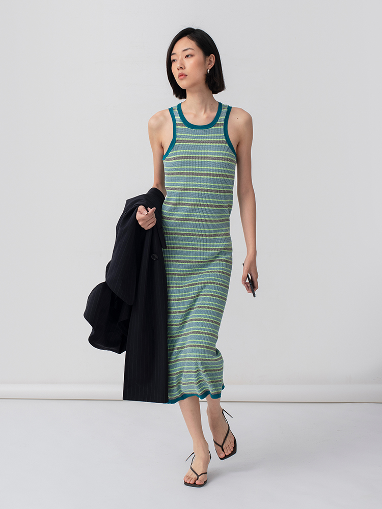 322工房重塑经典人造丝工字针织背心裙2023夏修身连衣裙B034+B048