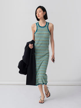 322工房重塑经典人造丝工字针织背心裙2023夏修身连衣裙B034+B048