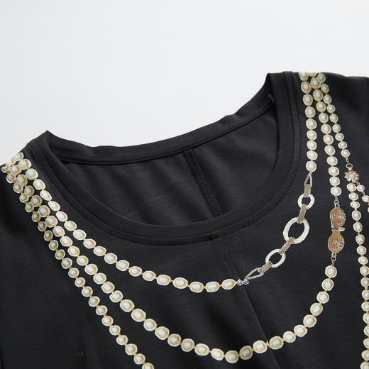 谜底圆领印花连衣裙2023夏季新款复古修身短袖长款裙子232ML0563 商品图3