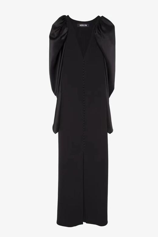 Ashlyn  黑色MAY花苞袖缎面连衣裙 商品图6