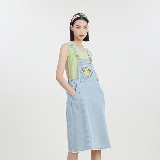 谜底牛仔背带裙女2023夏季新款学院风绣花A型中长裙半裙232MB0601 商品图1
