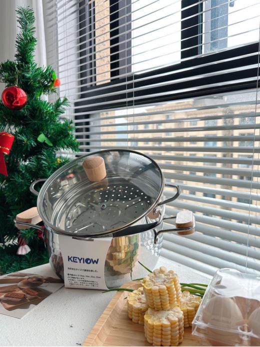 【KEYIOW双耳雪平锅汤锅(赠锅盖)】一锅=两锅（汤锅＋蒸屉）电磁炉也可用，不挑炉具 商品图2