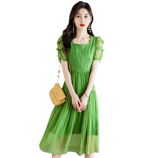 QYMTB-FC1367-Y气质洋气绿色连衣裙2023年夏季新款时尚女装短袖中长裙 商品图4