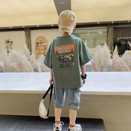 【童装男女短袖t恤，棉质吸汗透气❗️贴肤舒适，轻薄透气】夏季宽松儿童宝宝半袖上衣中小童潮父亲节礼物新年礼盒年货礼盒 商品图3