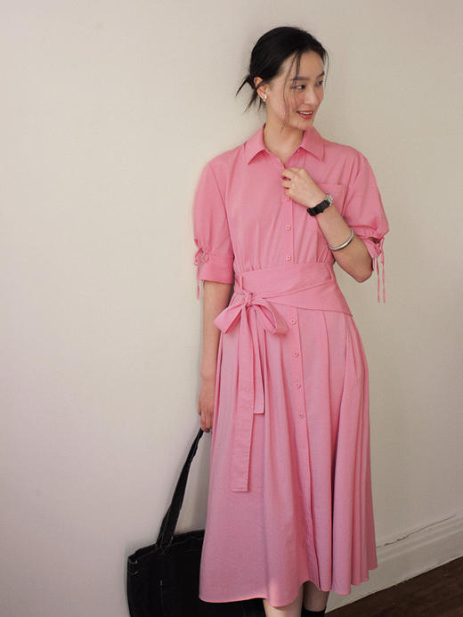 Even Vintage | 天丝质感 原创设计腰封式收腰大裙摆衬衫连衣裙夏 商品图1