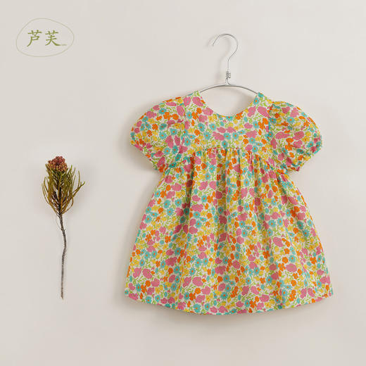 【马克珍妮 芦芙】夏装新款 女童泡泡袖棉真丝连衣裙230556 商品图1