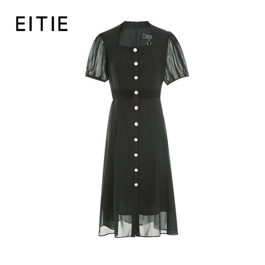 EITIE爱特爱夏季季新款显瘦透视拼接泡泡袖时尚优雅连衣裙7407120 商品图5