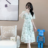 奢姿2023年夏季新款大码女装印花V领雪纺连衣裙胖妹妹减龄裙子9932825455 商品缩略图0