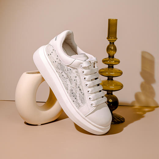 【一件279】Safiya/索菲娅 2023春夏蕾丝网面透气增高厚底休闲板鞋 SF31112556 商品图5