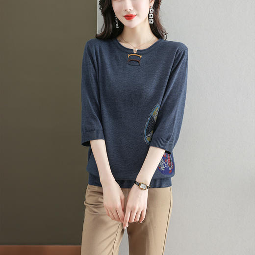 七分袖针织衫女宽松上衣，时尚洋气半袖夏季薄款t恤小衫CC-21-2335 商品图2