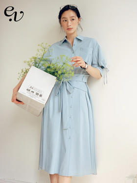Even Vintage | 天丝质感 原创设计腰封式收腰大裙摆衬衫连衣裙夏