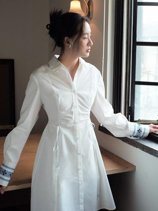 Even Vintage | 春日氛围 天然水晶点缀绑带收腰显瘦衬衫连衣裙夏 商品图2