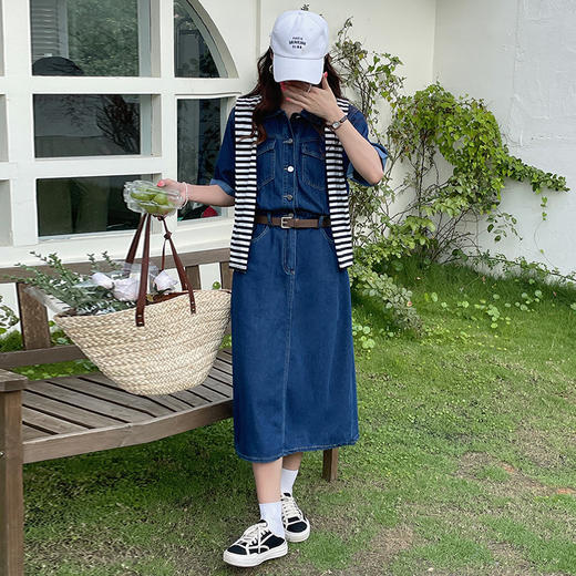 2023春季新款韩版百搭中长款短袖牛仔连衣裙 商品图3