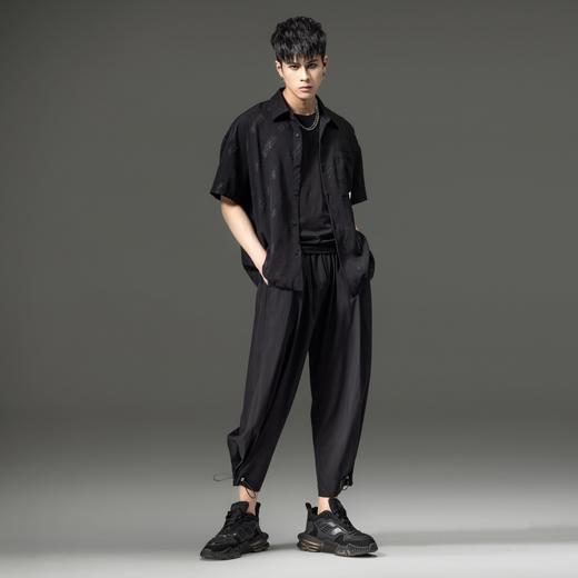 PINLI品立夏季新款纯色翻领衬衫潮牌字母短袖衬衣休闲男上衣B232113026 商品图6