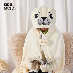 BBC EARTH 萌趣卡通海豹熊猫毛绒抱毯披肩毛毯 再生聚酯纤维 空调毯