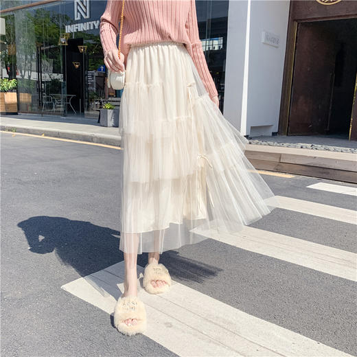 【瘦星人春日邂逅纱裙系列】仙女温柔网纱裙 遮胯显瘦洋气中长款高腰A字裙 商品图4