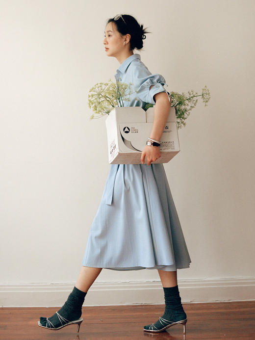 Even Vintage | 天丝质感 原创设计腰封式收腰大裙摆衬衫连衣裙夏 商品图2