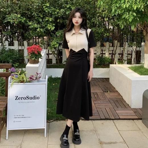 撞色设计感开叉连衣裙女春夏韩版2023新款POLO领收腰显瘦 商品图1