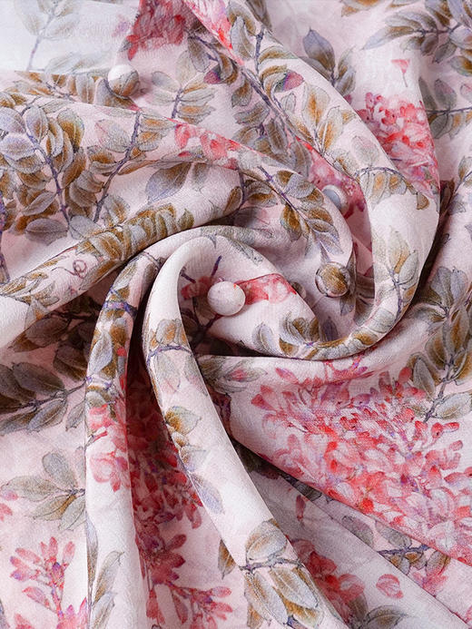 米思阳2026夏季新款100%桑蚕丝淑女粉色衬衫泡泡袖碎花上衣女1330/1059 商品图3