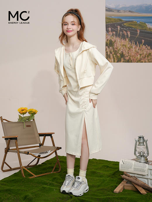 MC2洋气套装女春装超短卫衣外套配腰部抽褶显瘦开叉背心裙两件套 商品图2