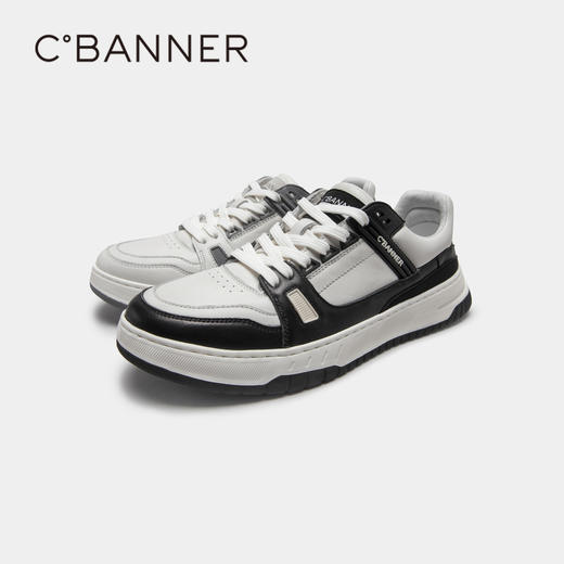 千百度男鞋春夏休闲板鞋厚底运动鞋熊猫鞋真皮舒适小白鞋 A23178230 商品图4