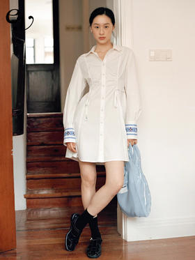 Even Vintage | 春日氛围 天然水晶点缀绑带收腰显瘦衬衫连衣裙夏