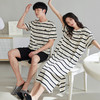可人儿夏季情侣纯棉睡衣简约休闲薄款条纹睡裙女可外穿家居服套装 商品缩略图0