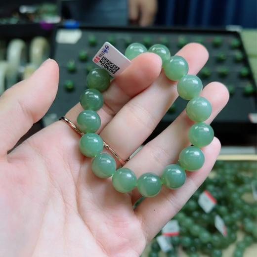 和田玉单圈手串-湖水绿圆珠 商品图0