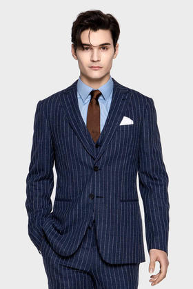 callisto海军蓝条纹西服 绵羊毛SPBWJ068NA
