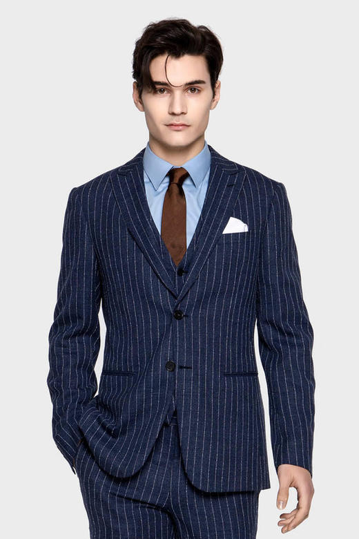 callisto海军蓝条纹西服 绵羊毛SPBWJ068NA 商品图0