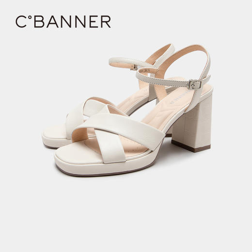 千百度女鞋夏季时装凉鞋百搭超高跟凉鞋一字带真皮鞋 A23350960 商品图4