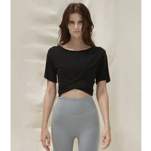 跃牌【洛水之神系列】交叉褶皱性感V领收腰健身瑜伽服HN94 (不带胸垫） 商品图3