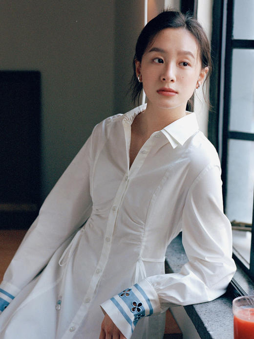 Even Vintage | 春日氛围 天然水晶点缀绑带收腰显瘦衬衫连衣裙夏 商品图3