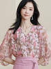 米思阳2026夏季新款100%桑蚕丝淑女粉色衬衫泡泡袖碎花上衣女1330/1059 商品缩略图1