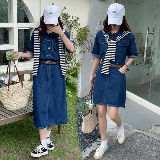 2023春季新款韩版百搭中长款短袖牛仔连衣裙 商品图0