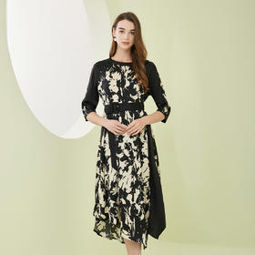 NF848斯尔丽瑟俪2023春夏新品撞色印花大摆法式优雅浪漫连衣裙