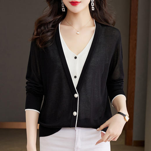 假两件针织开衫薄款，洋气拼色V领上衣CC-56-2310 商品图3